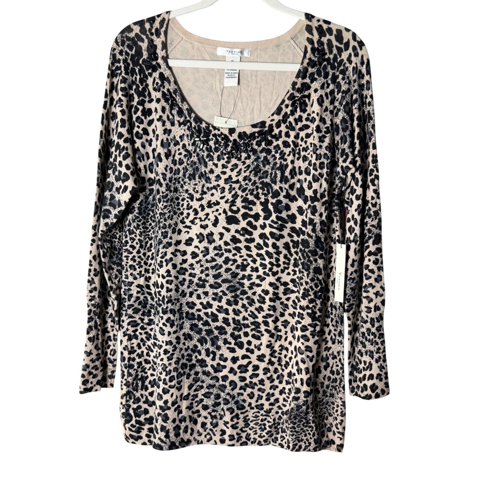 Vertigo Paris Leopard Print Beaded Neck Top NWT Size XL